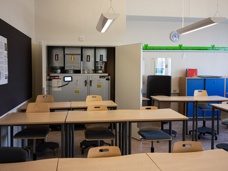 Air handling unit in a classroom at Sturegymnasiet